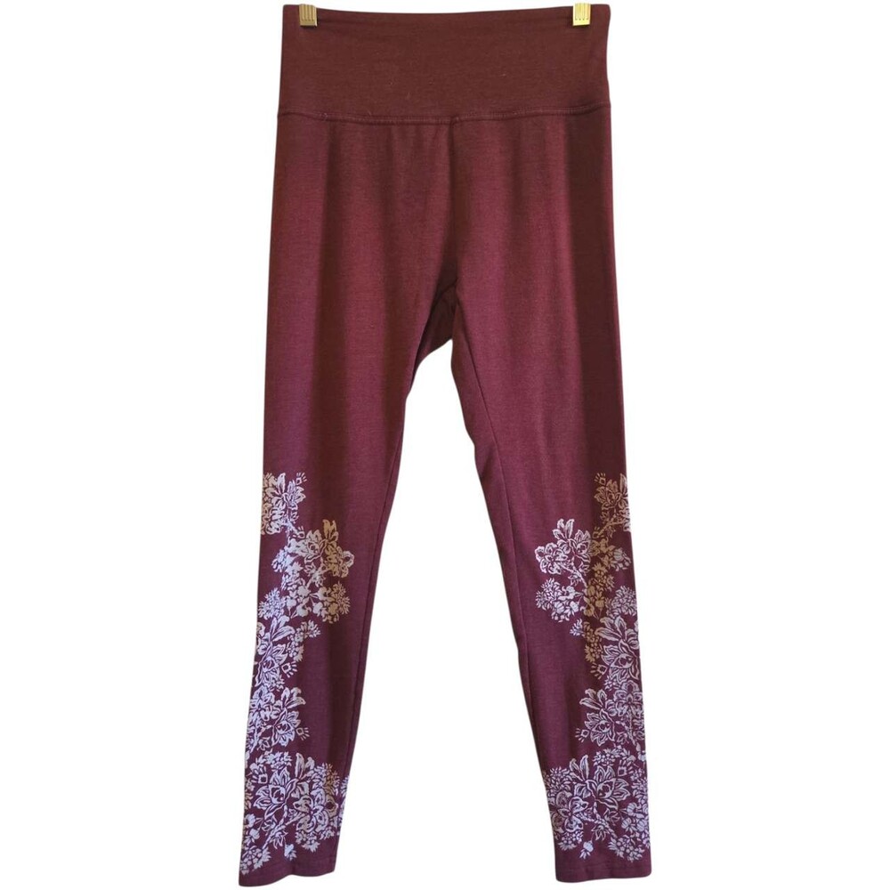 Marika Medium Burgundy Leggings with White Floral Print Women's Activewear